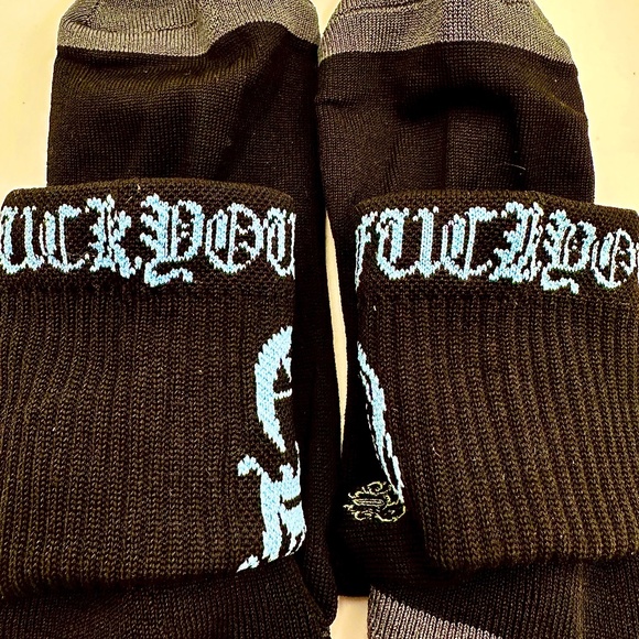 Chrome Hearts Black & Blue "FU" Crew Socks Mens SZ L NWOT